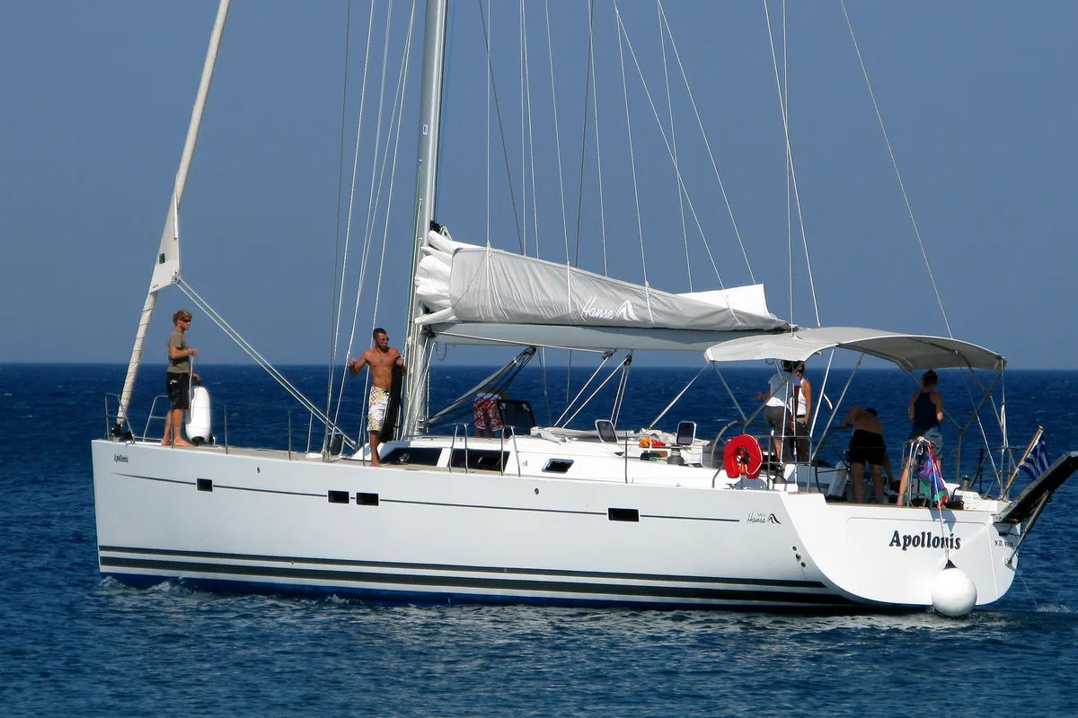 Exterior view of APOLLONIS, a Hanse 540e sailboat at Salamina Municipal Unit, Greece