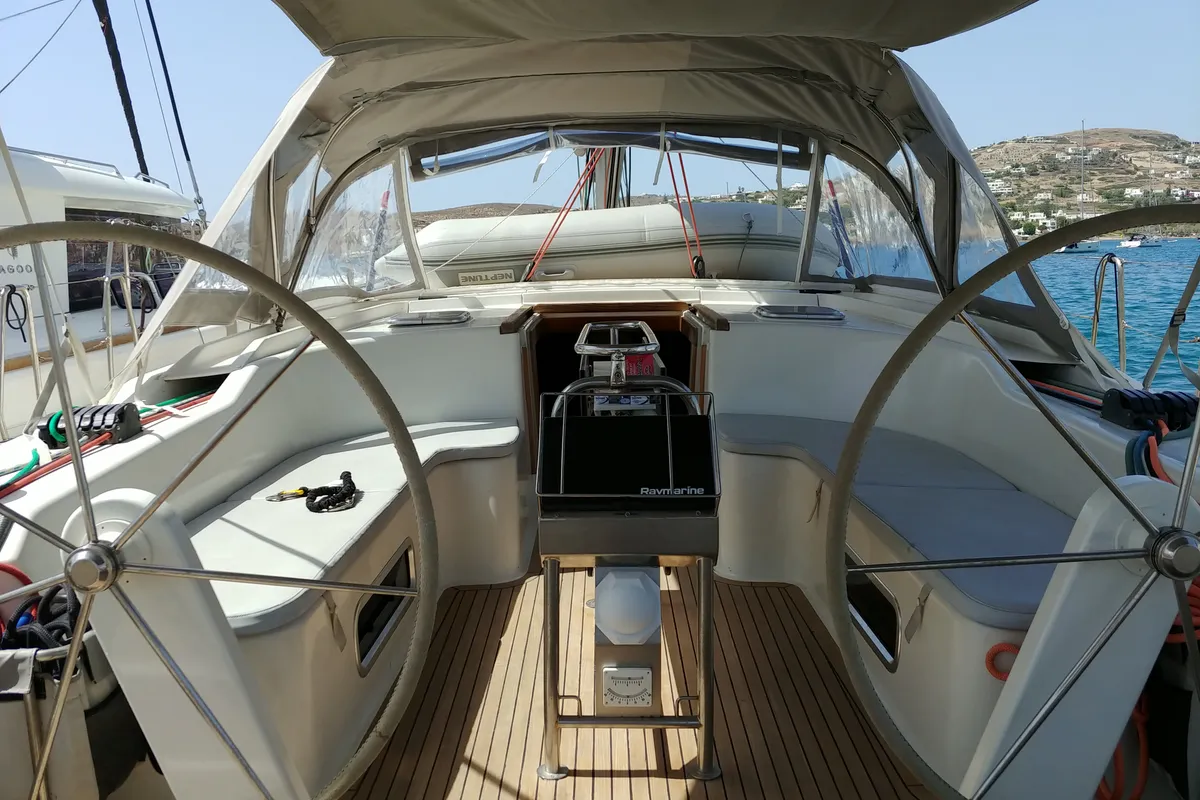 Cockpit of APOLLONIS, a Hanse 540e sailboat at Salamina Municipal Unit, Greece