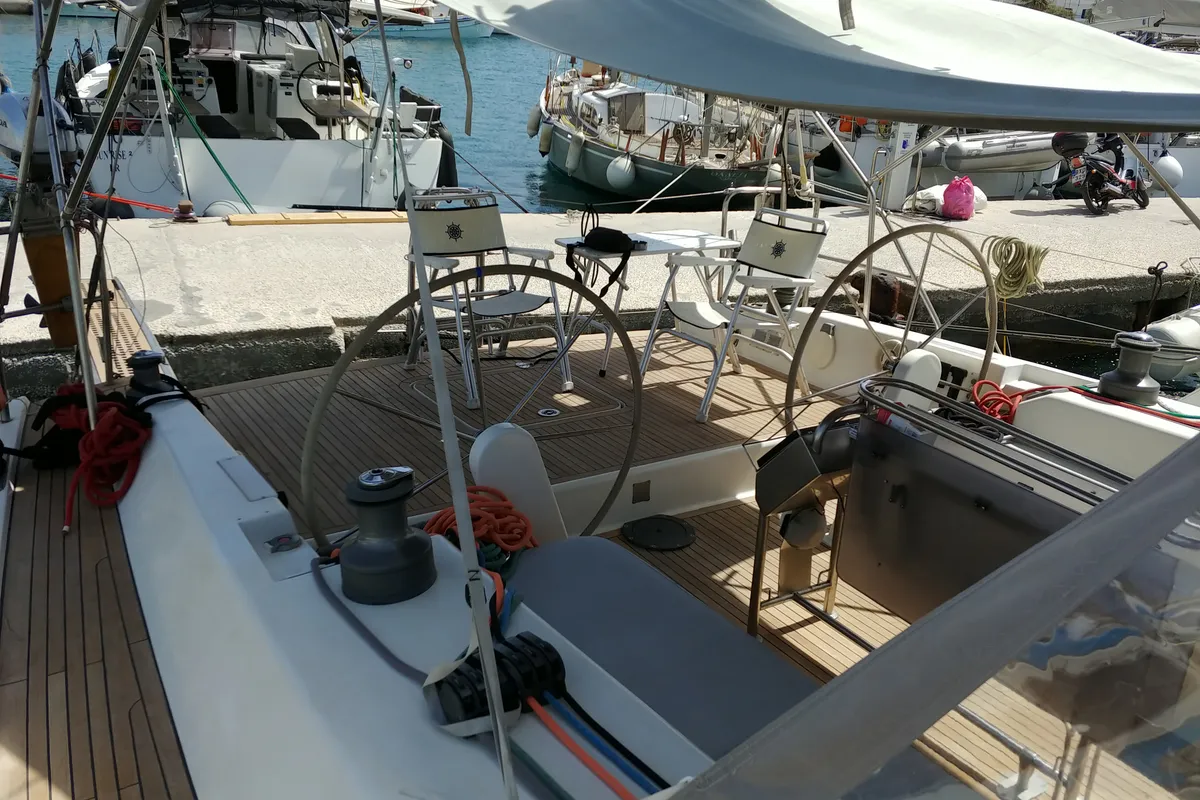 Deck of APOLLONIS, a Hanse 540e sailboat at Salamina Municipal Unit, Greece
