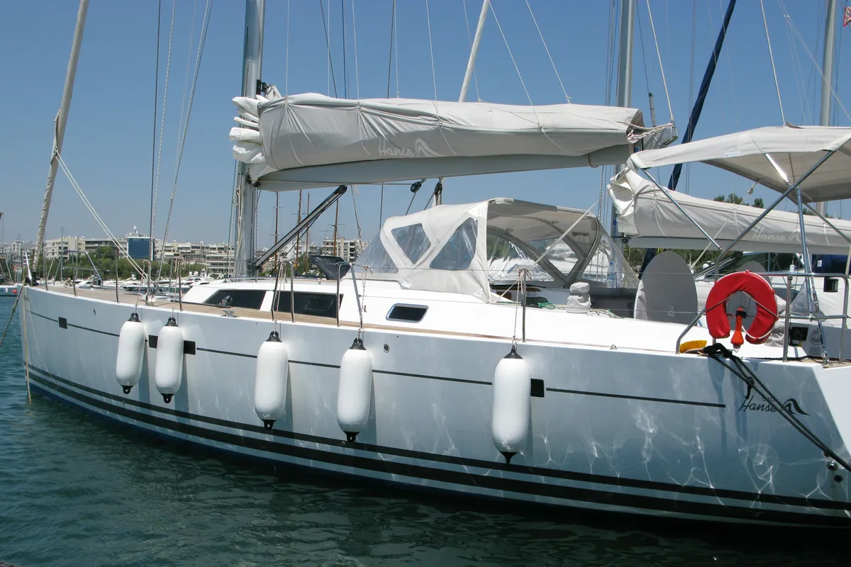 Exterior view of APOLLONIS, a Hanse 540e sailboat at Salamina Municipal Unit, Greece