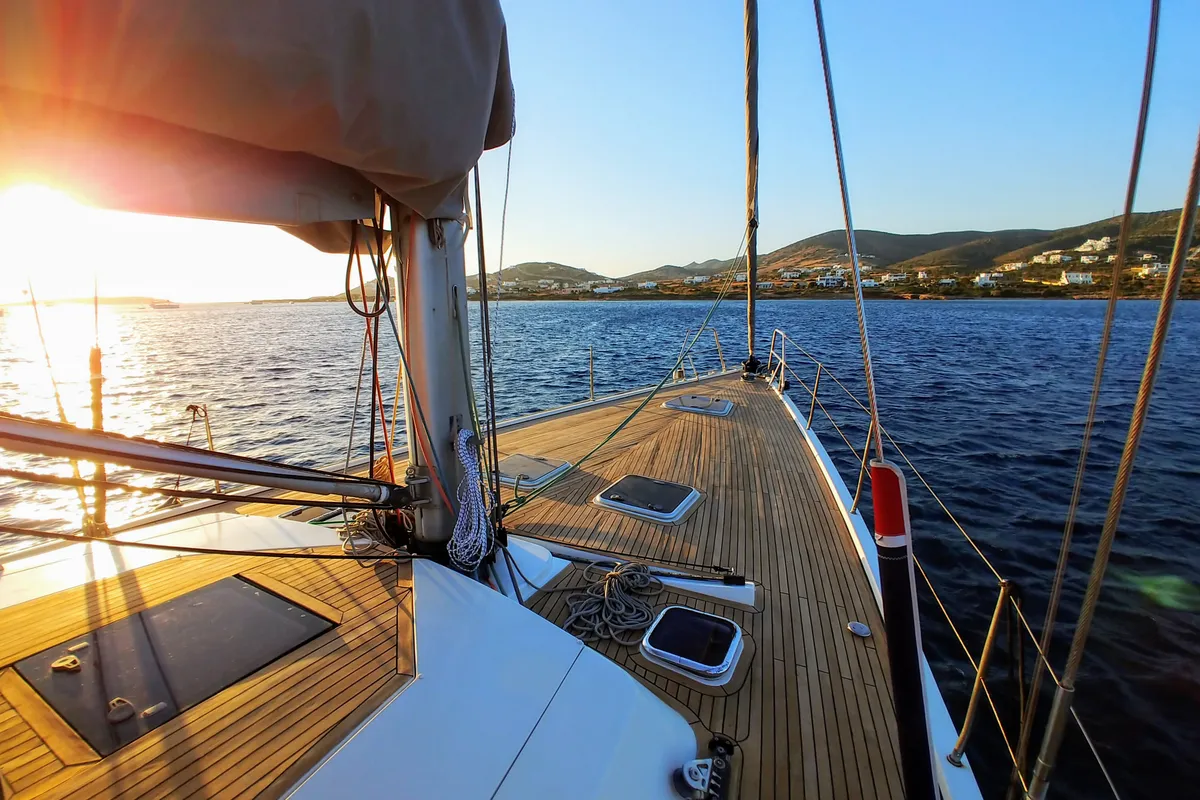 Deck of APOLLONIS, a Hanse 540e sailboat at Salamina Municipal Unit, Greece