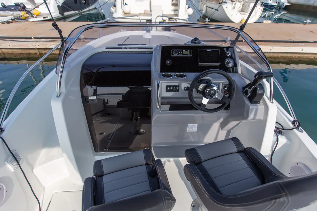 Cockpit of Cap Camarat 6.5 WA, a Jeanneau Cap Camarat 6.5 WA motorboat at Grad Pula, Croatia