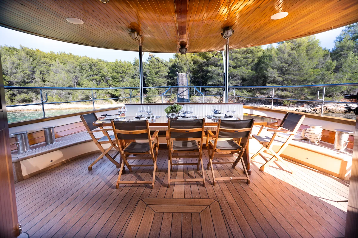 Deck of Gallant, a Gulet motor yacht at Split, Croatia
