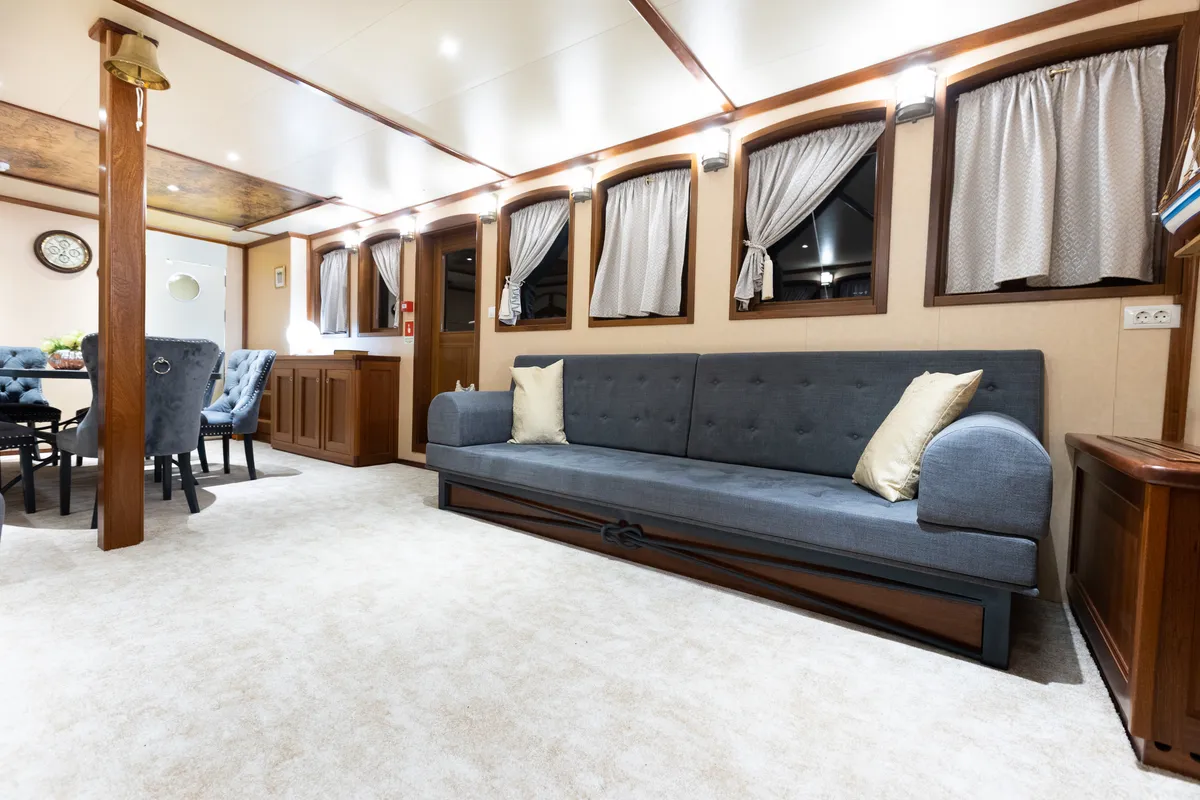 Salon of Gallant, a Gulet motor yacht at Split, Croatia