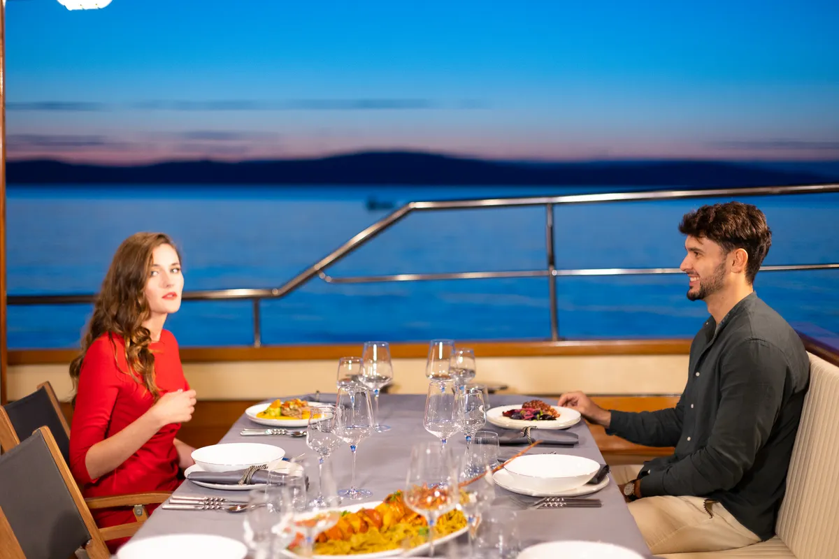 Salon of Gallant, a Gulet motor yacht at Split, Croatia
