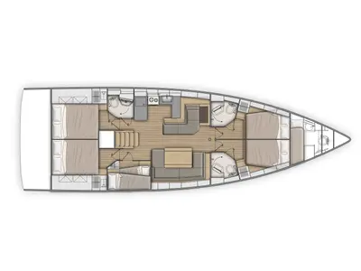 Floor plan of Alboran Lambrusco, a Beneteau Oceanis 51.1 sailboat at es Jonquet, Spain