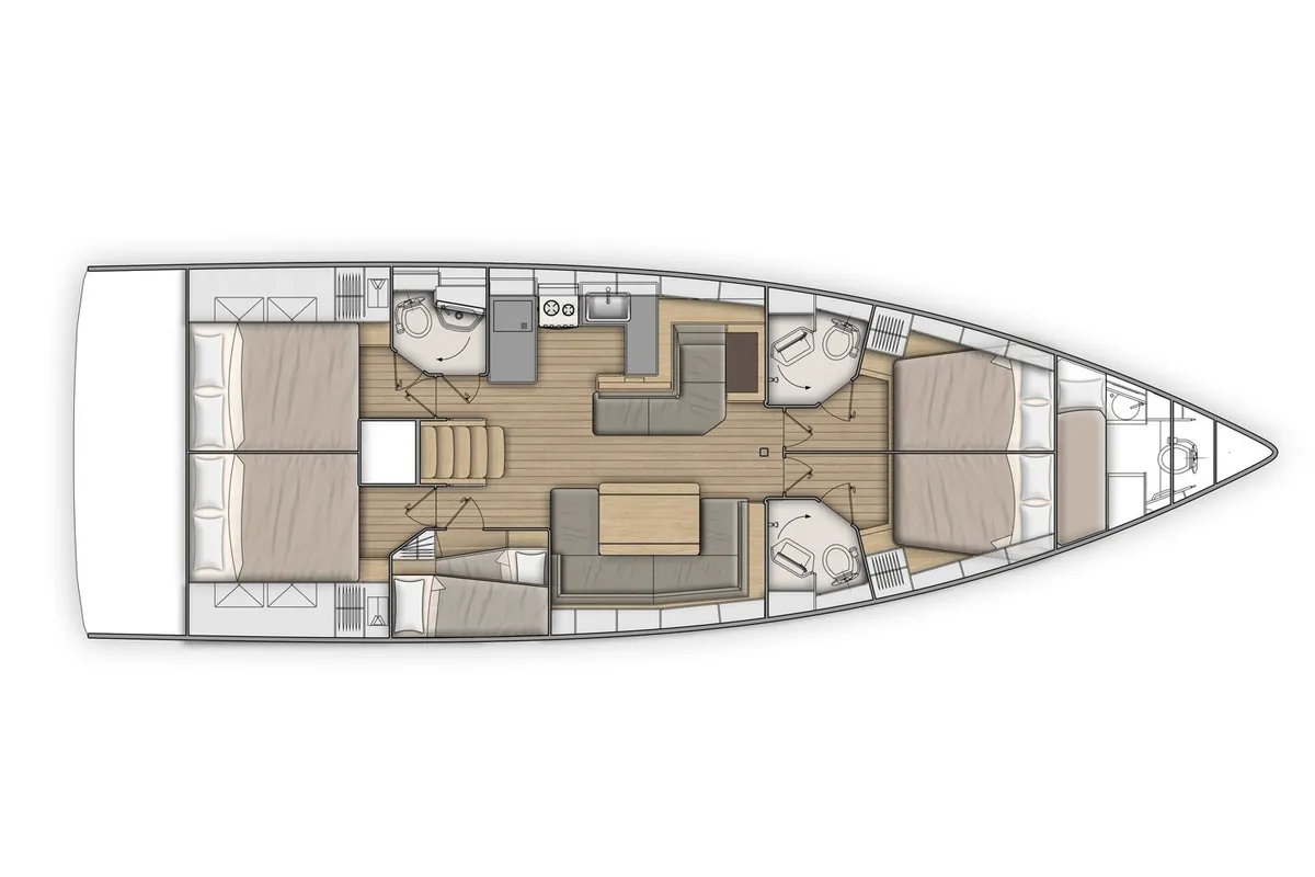 Floor plan of Alboran Lambrusco, a Beneteau Oceanis 51.1 sailboat at es Jonquet, Spain