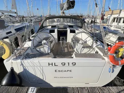 Cockpit of Escape, a Hanse 415 sailboat at Heiligenhafen, Germany