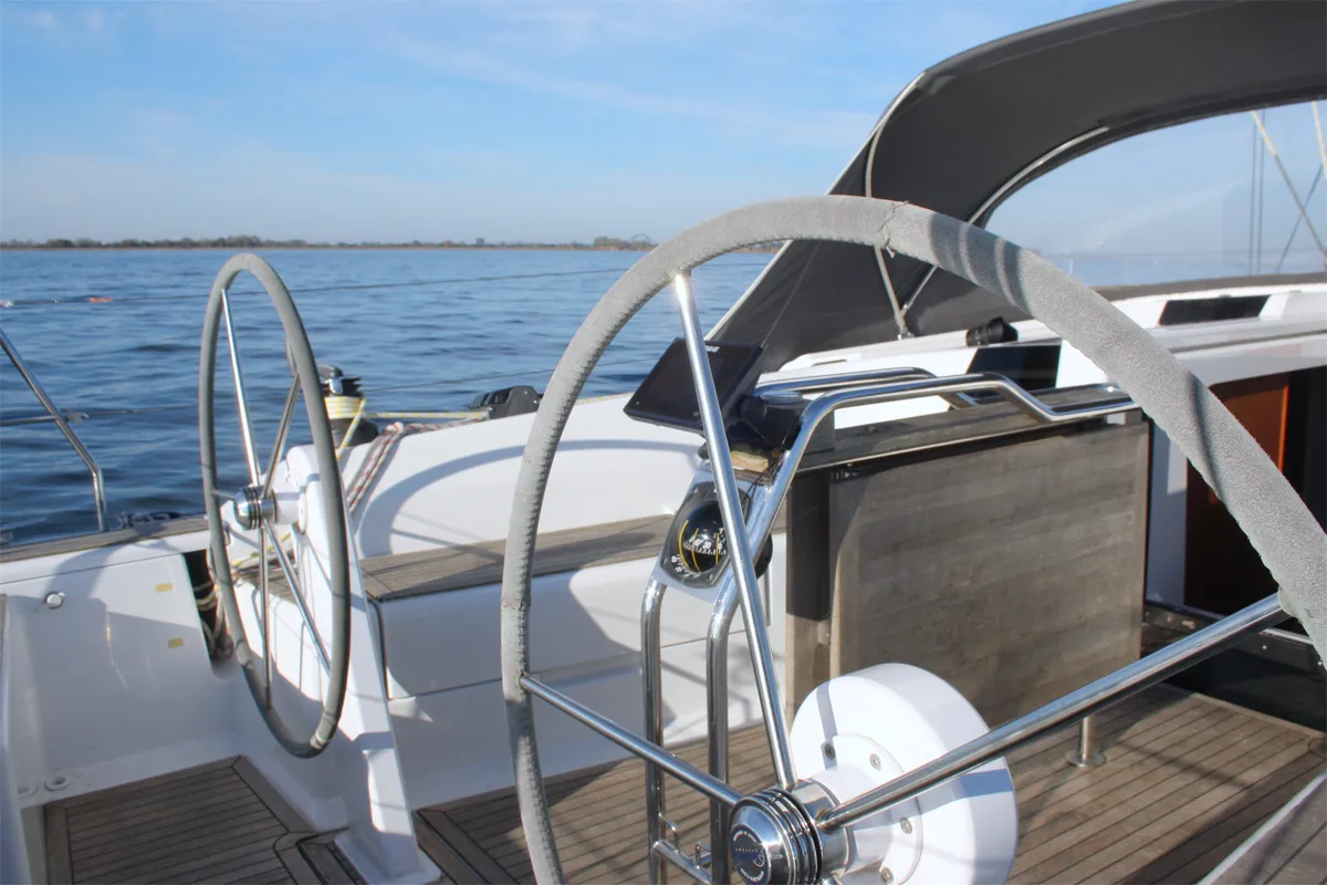 Cockpit of Escape, a Hanse 415 sailboat at Heiligenhafen, Germany