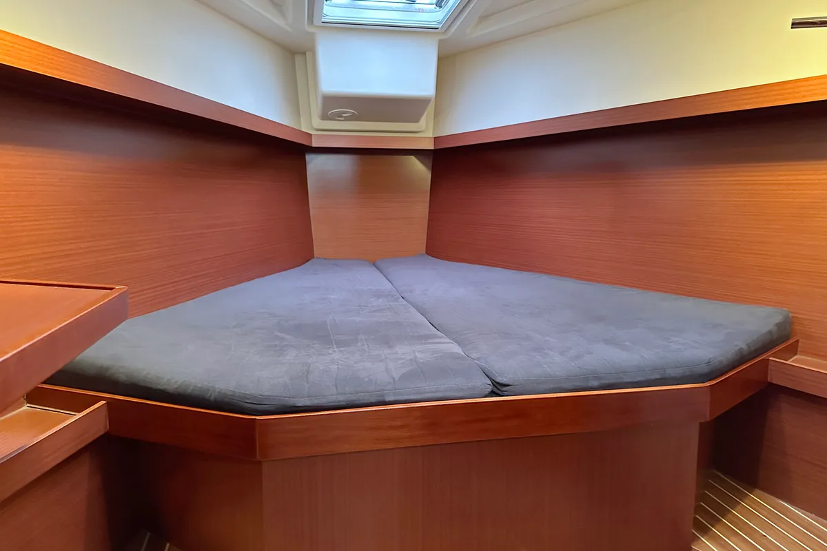 Cabin on Escape, a Hanse 415 sailboat at Heiligenhafen, Germany