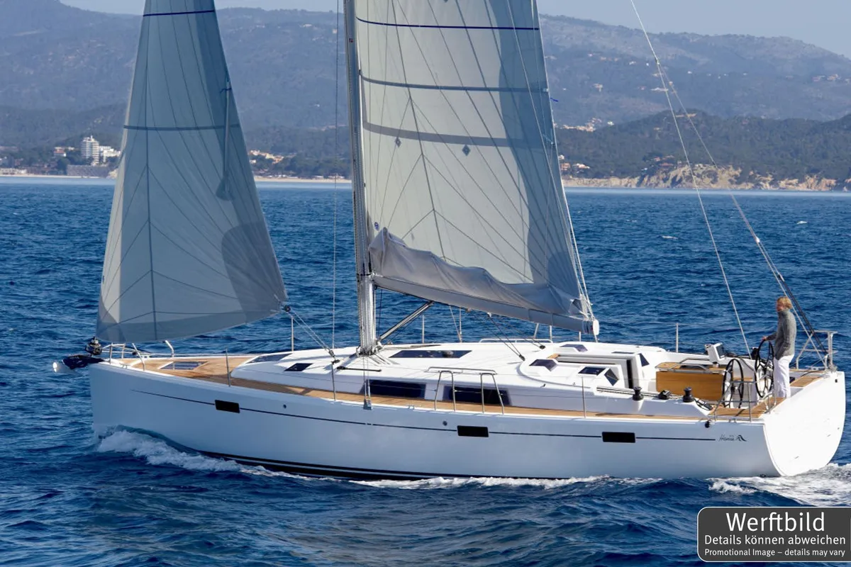 Exterior view of Escape, a Hanse 415 sailboat at Heiligenhafen, Germany
