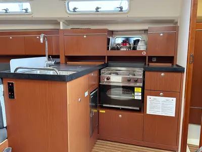 Galley of Escape, a Hanse 415 sailboat at Heiligenhafen, Germany