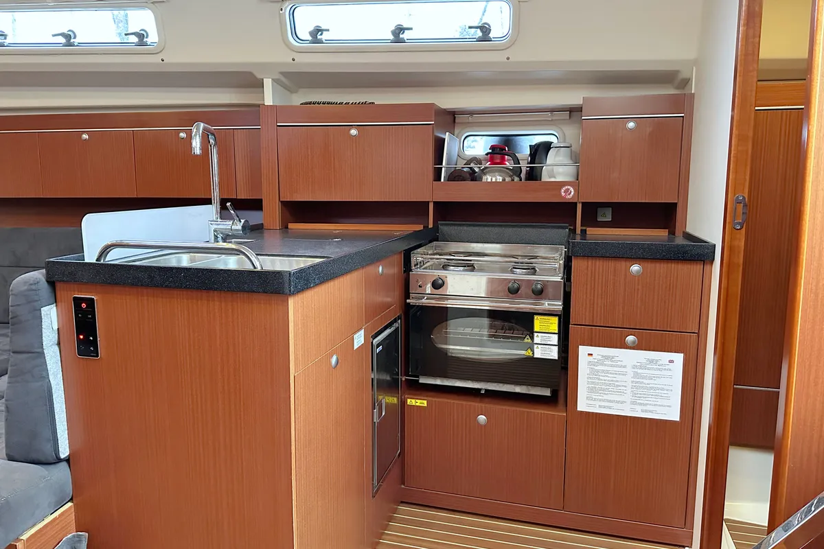Galley of Escape, a Hanse 415 sailboat at Heiligenhafen, Germany