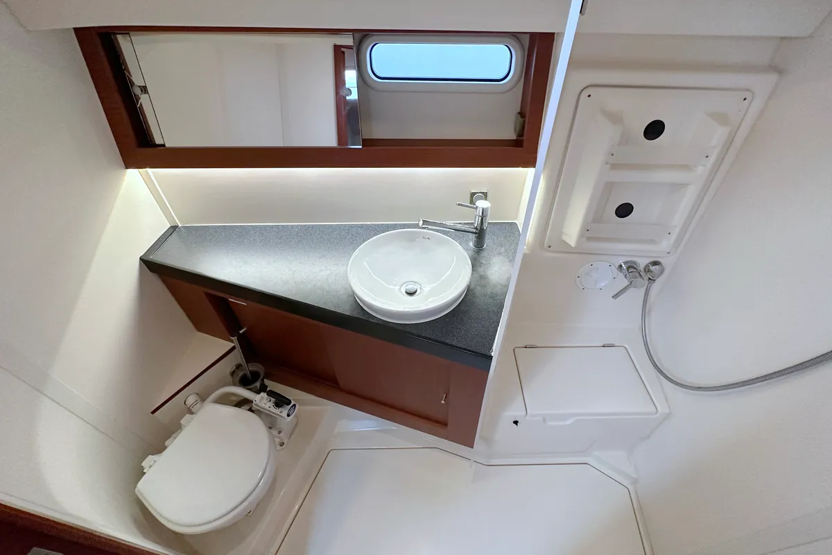 Head on Escape, a Hanse 415 sailboat at Heiligenhafen, Germany