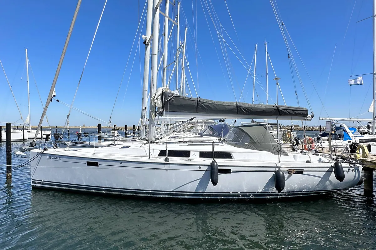 Exterior view of Escape, a Hanse 415 sailboat at Heiligenhafen, Germany