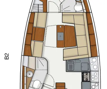 Floor plan of Escape, a Hanse 415 sailboat at Heiligenhafen, Germany