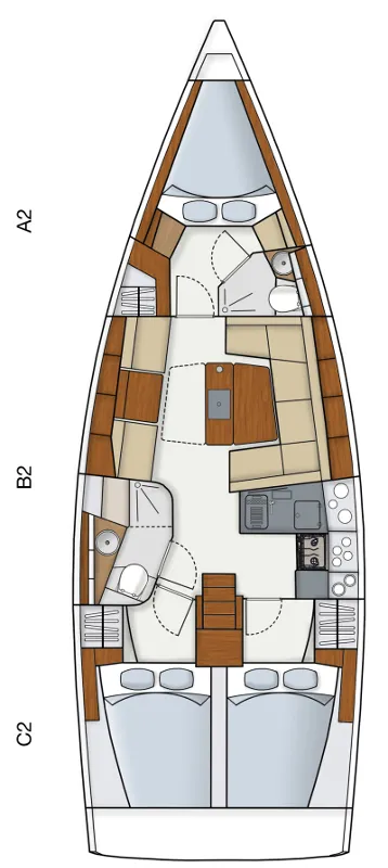 Floor plan of Escape, a Hanse 415 sailboat at Heiligenhafen, Germany
