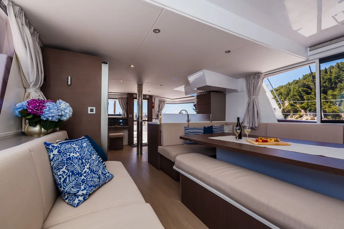 Salon of Aldebaran, a Bali 4.8 catamaran at Grad Biograd na Moru, Croatia