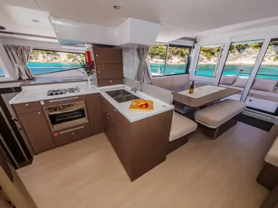 Galley of Aldebaran, a Bali 4.8 catamaran at Grad Biograd na Moru, Croatia