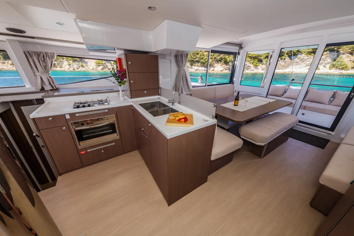 Galley of Aldebaran, a Bali 4.8 catamaran at Grad Biograd na Moru, Croatia