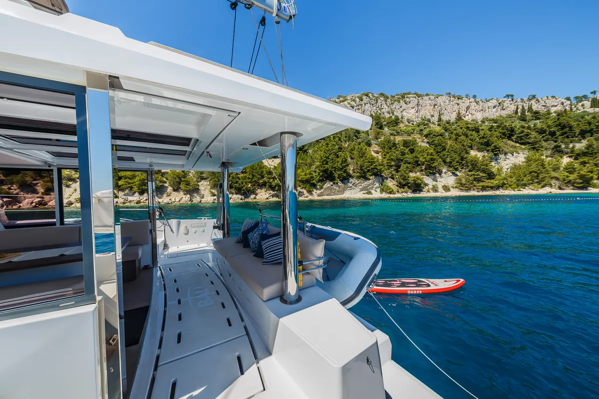 Deck of Aldebaran, a Bali 4.8 catamaran at Grad Biograd na Moru, Croatia