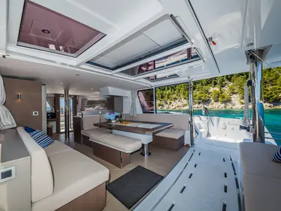 Salon of Aldebaran, a Bali 4.8 catamaran at Grad Biograd na Moru, Croatia