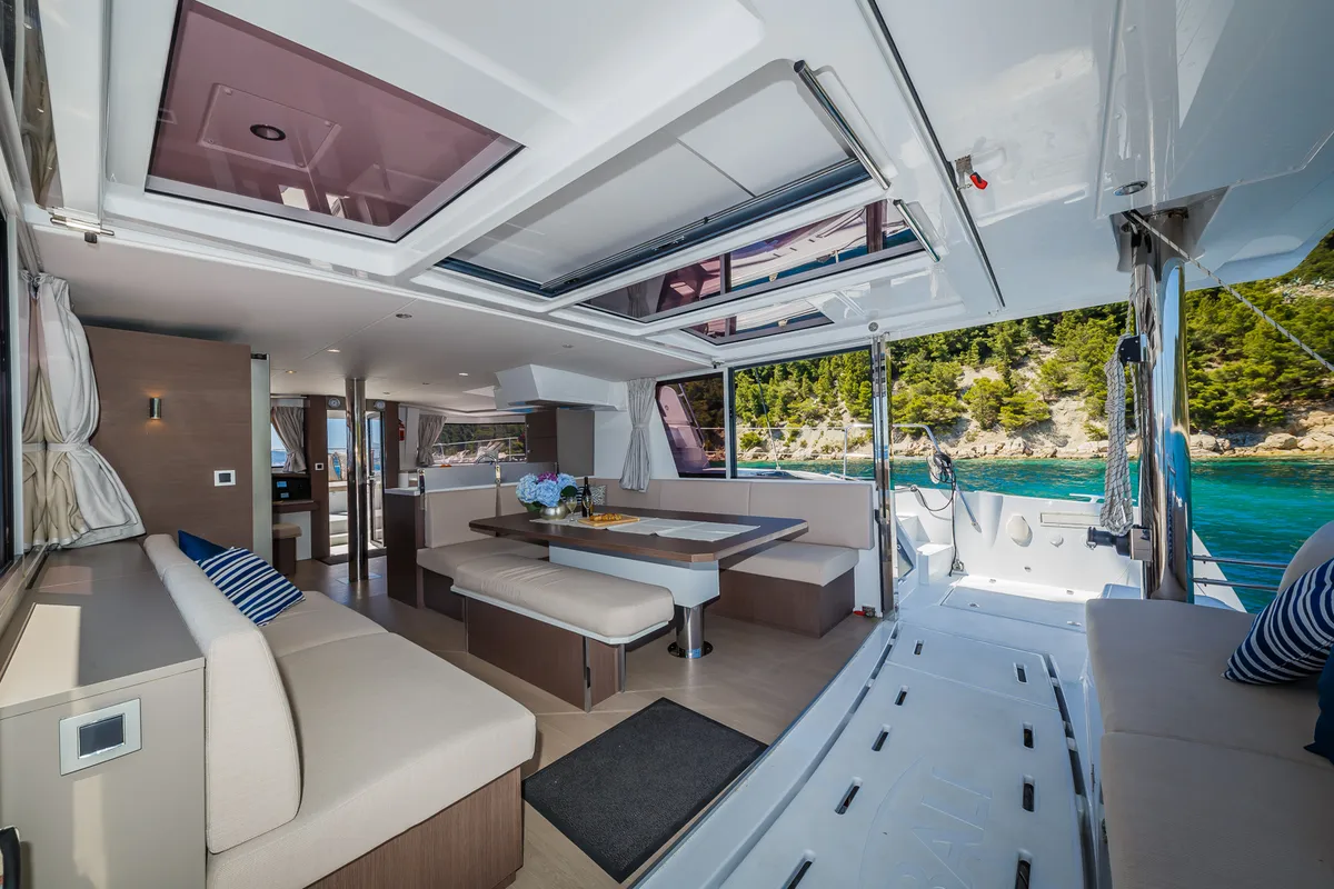 Salon of Aldebaran, a Bali 4.8 catamaran at Grad Biograd na Moru, Croatia