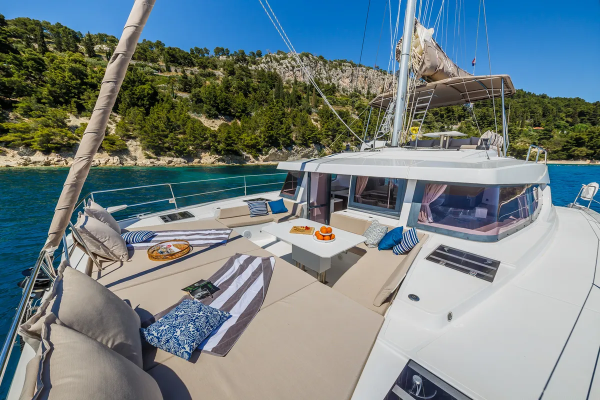 Deck of Aldebaran, a Bali 4.8 catamaran at Grad Biograd na Moru, Croatia