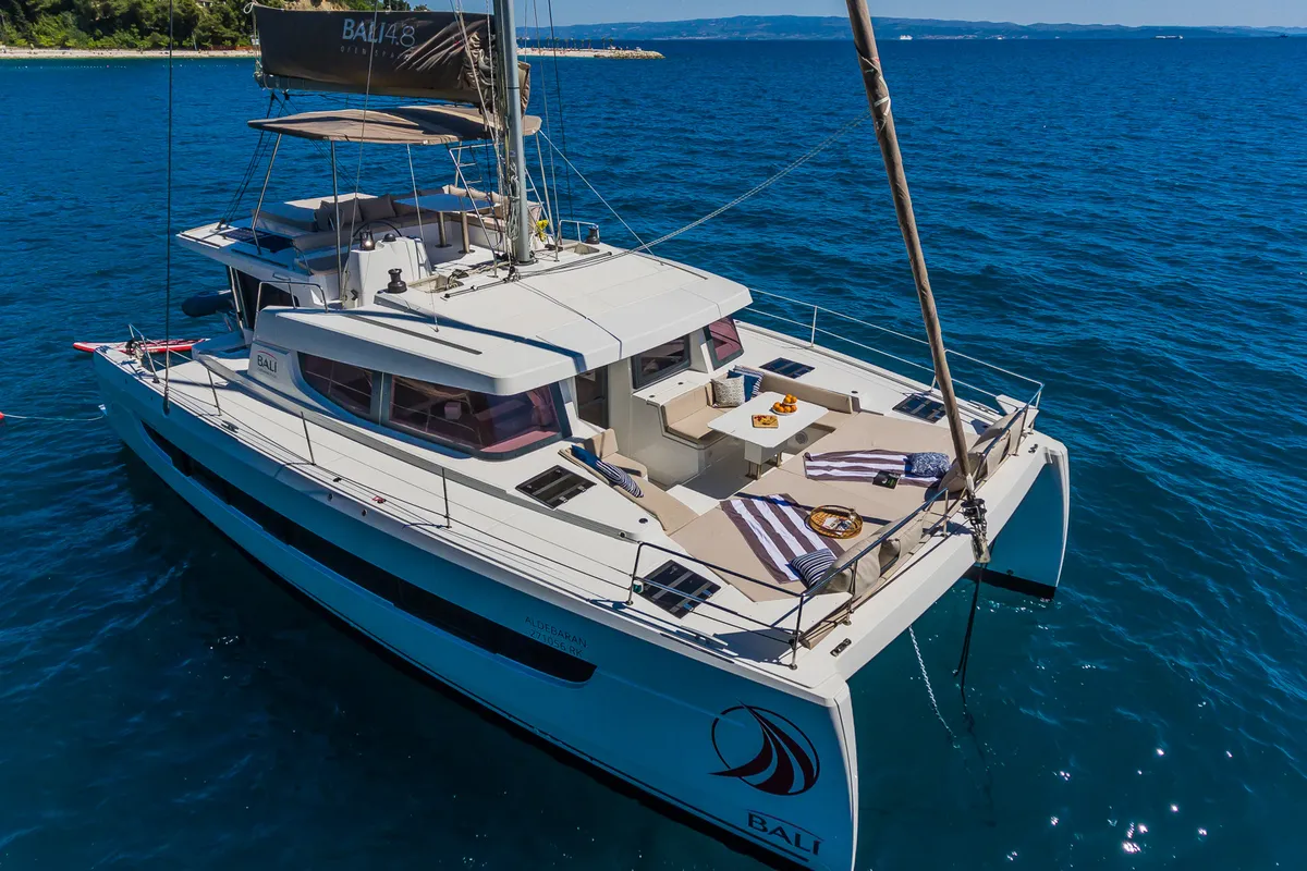 Exterior view of Aldebaran, a Bali 4.8 catamaran at Grad Biograd na Moru, Croatia