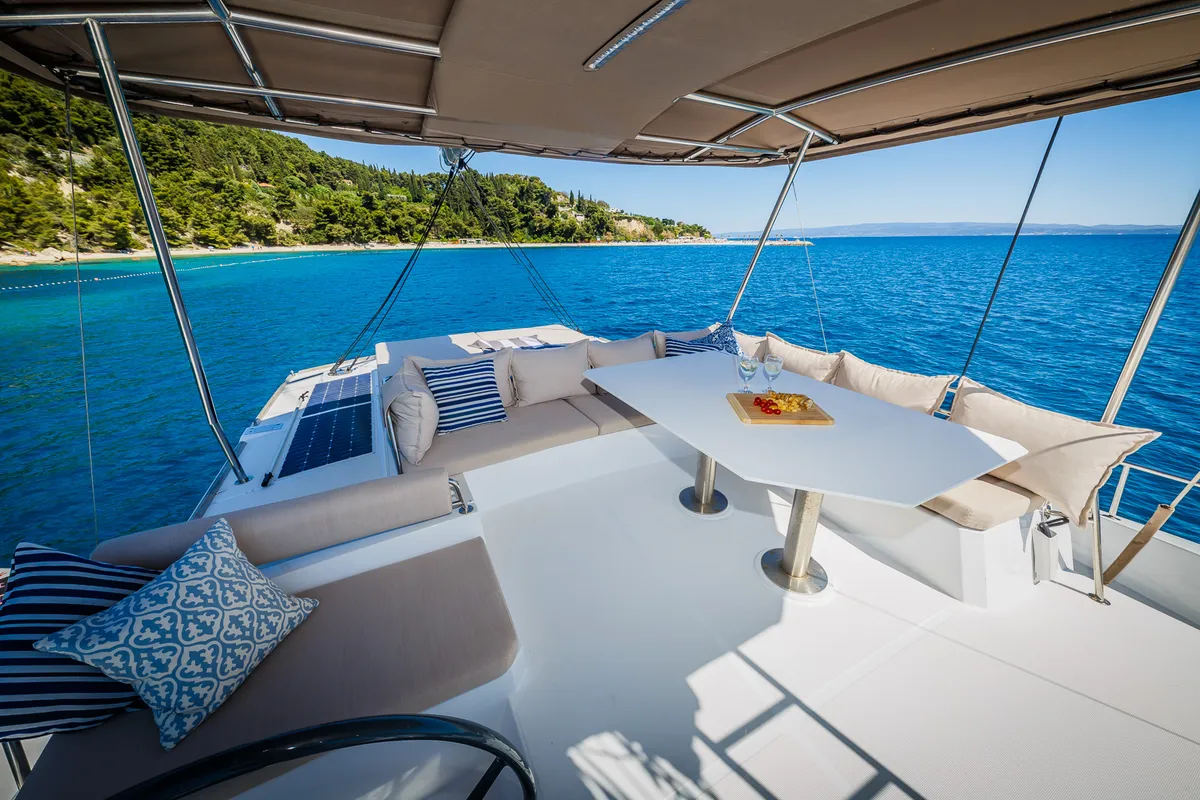 Deck of Aldebaran, a Bali 4.8 catamaran at Grad Biograd na Moru, Croatia
