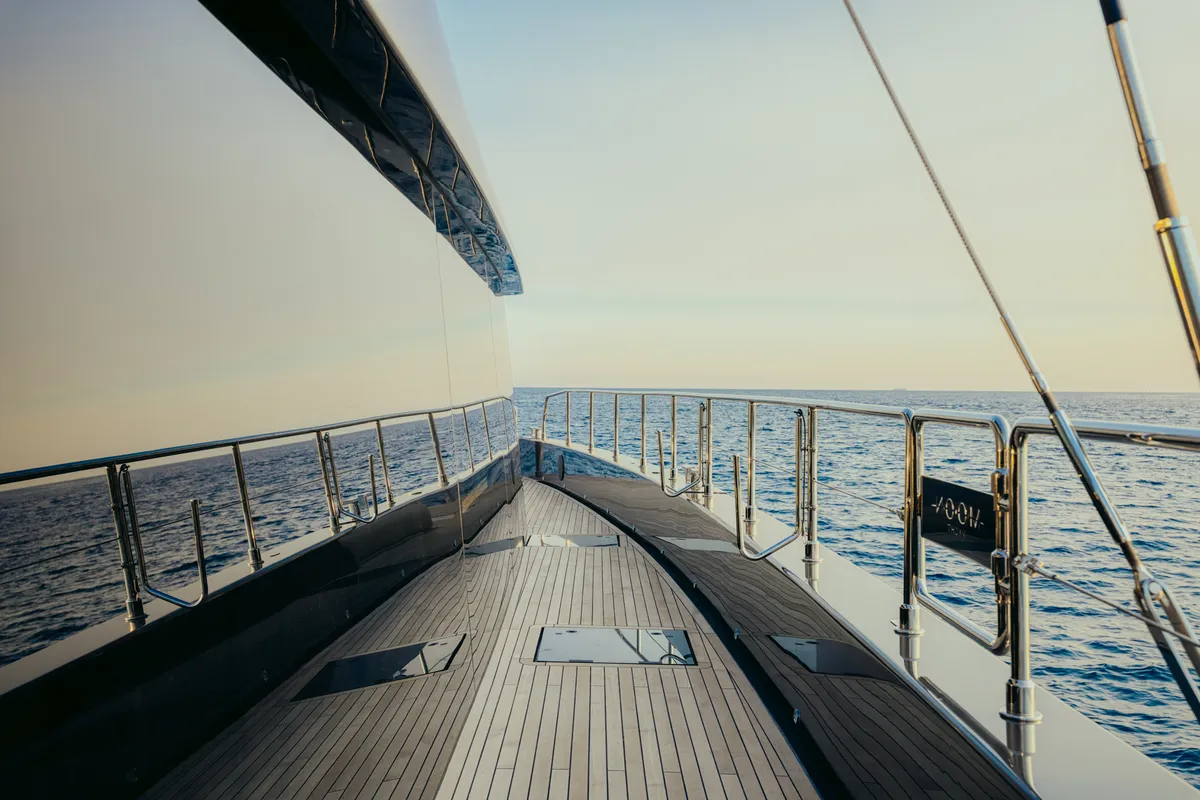 Deck of Honeymoon, a Gulet Moon Yacht 65 catamaran at Lefkada, Greece