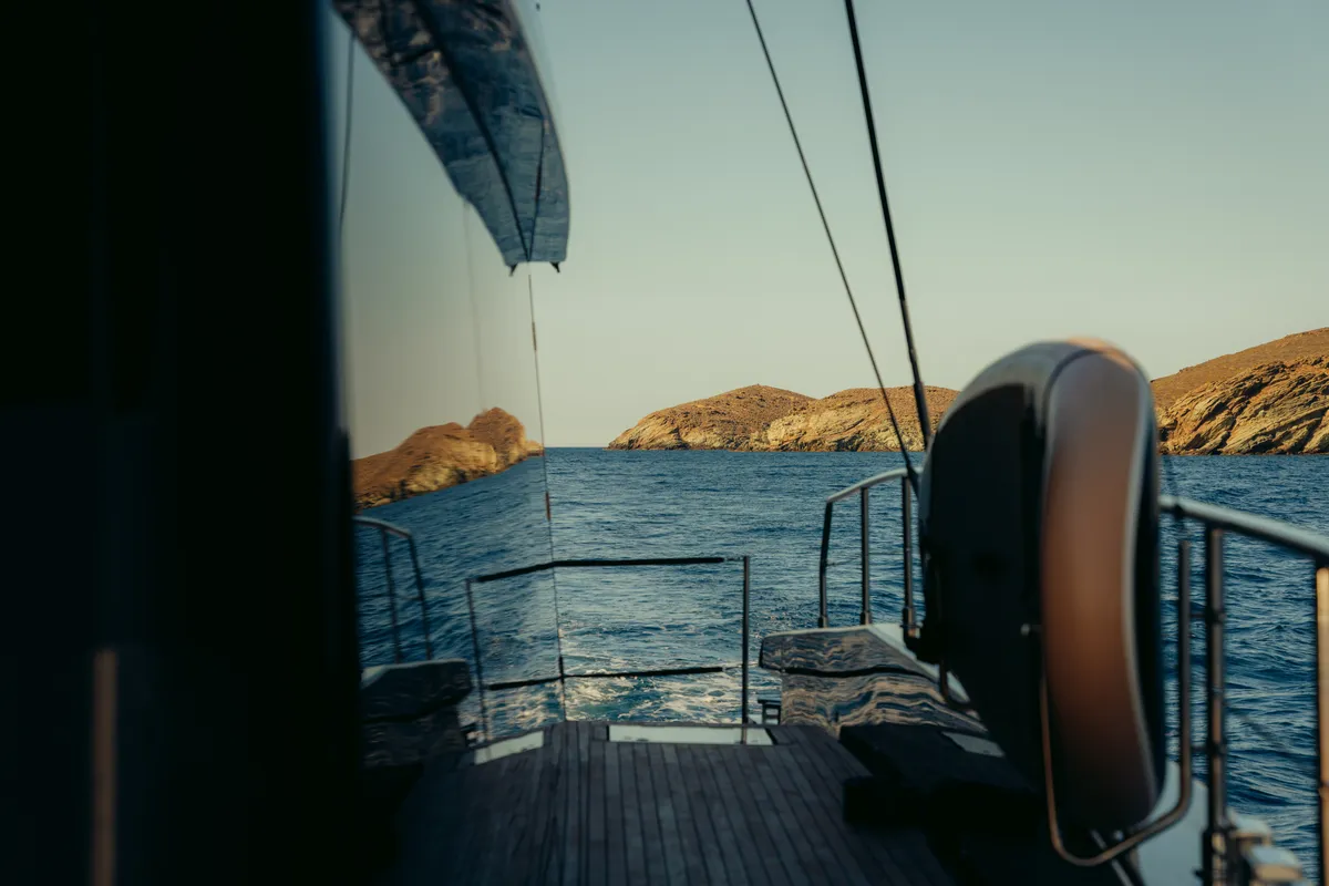 Deck of Honeymoon, a Gulet Moon Yacht 65 catamaran at Lefkada, Greece