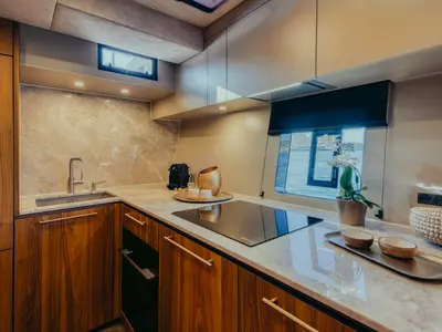 Galley of Honeymoon, a Gulet Moon Yacht 65 catamaran at Lefkada, Greece