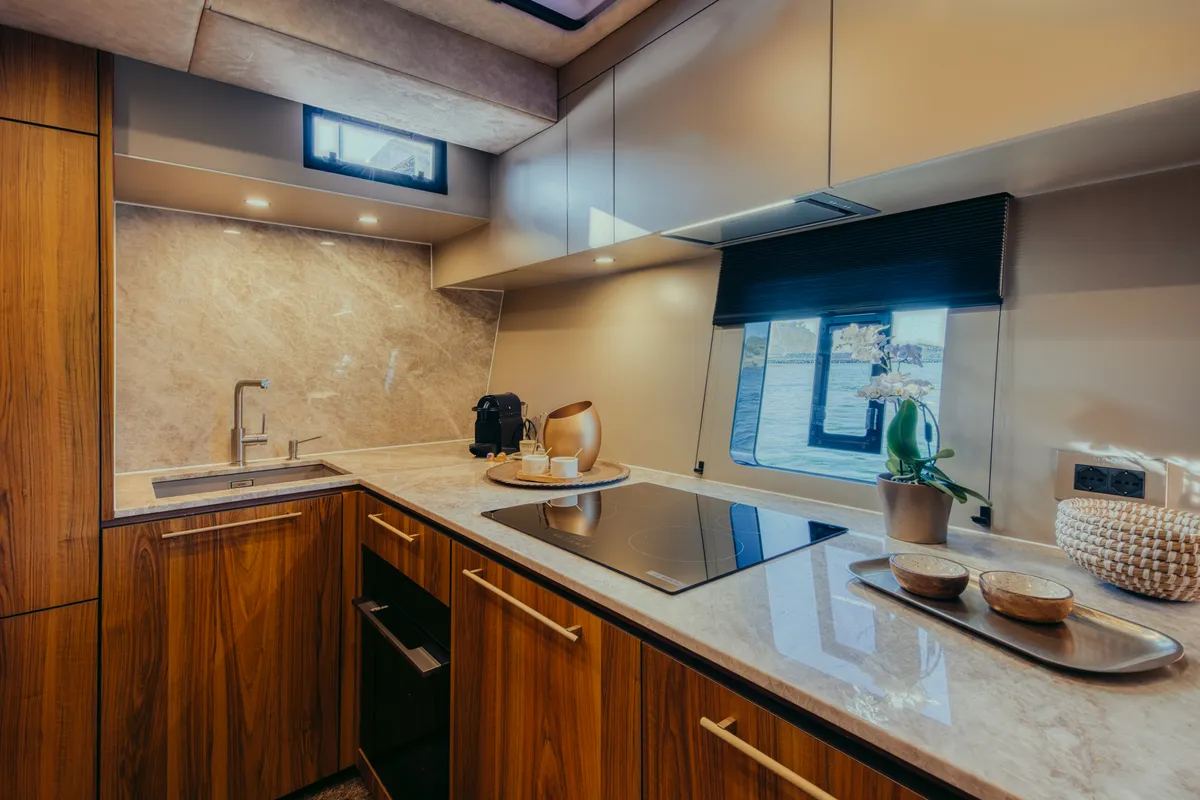 Galley of Honeymoon, a Gulet Moon Yacht 65 catamaran at Lefkada, Greece