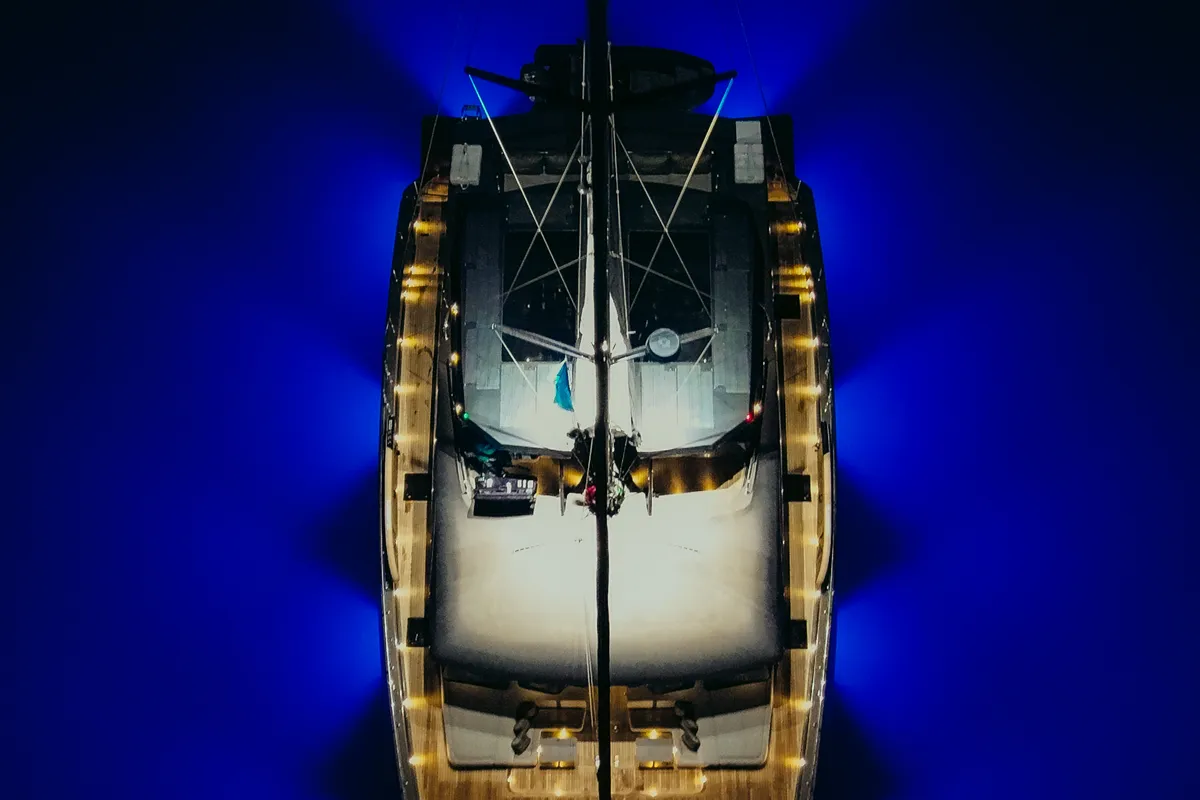 Exterior view of Honeymoon, a Gulet Moon Yacht 65 catamaran at Lefkada, Greece