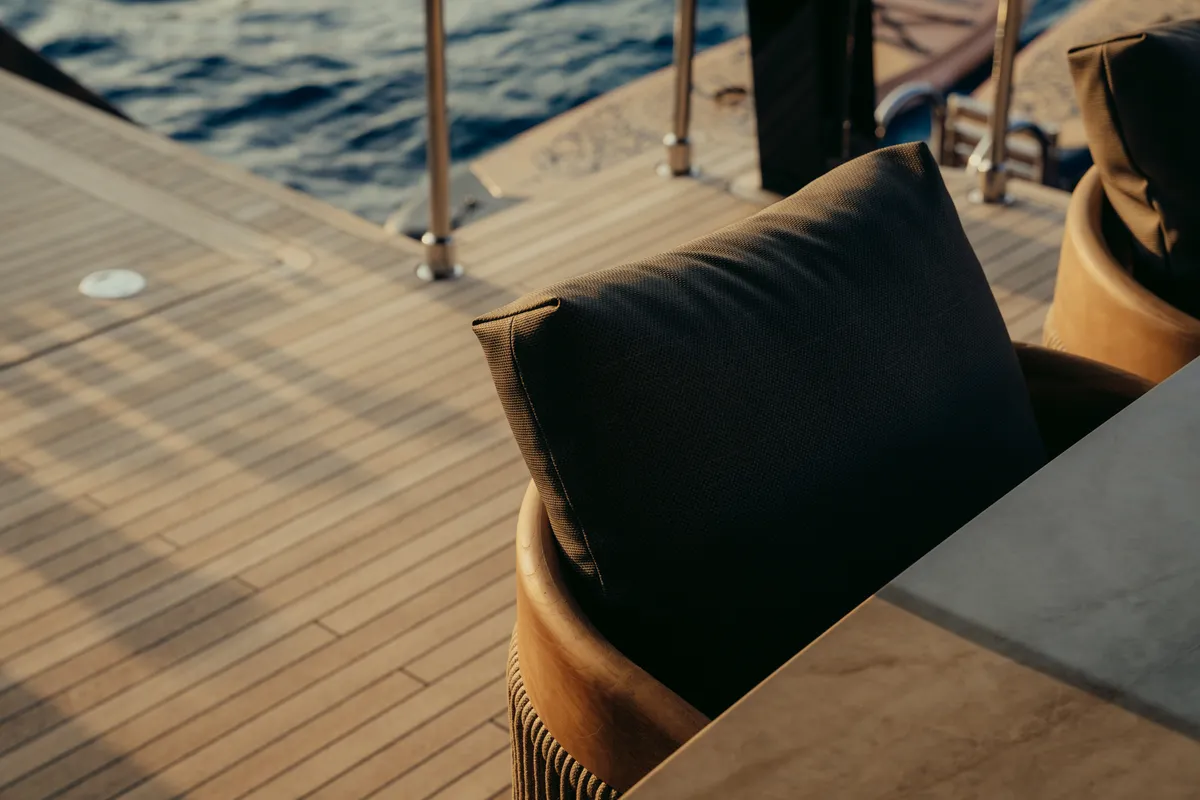Deck of Honeymoon, a Gulet Moon Yacht 65 catamaran at Lefkada, Greece