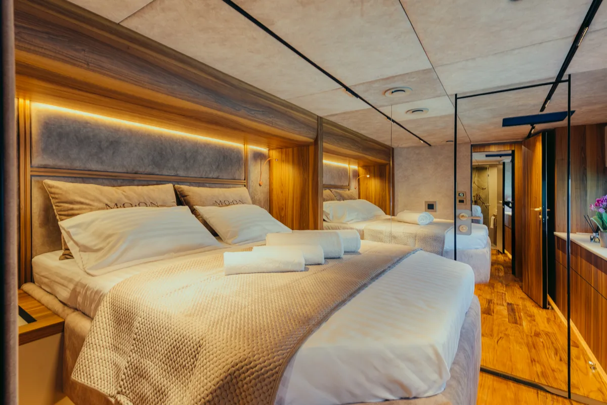 Cabin on Honeymoon, a Gulet Moon Yacht 65 catamaran at Lefkada, Greece