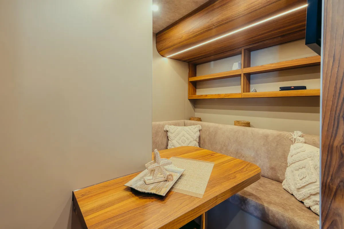 Salon of Honeymoon, a Gulet Moon Yacht 65 catamaran at Lefkada, Greece