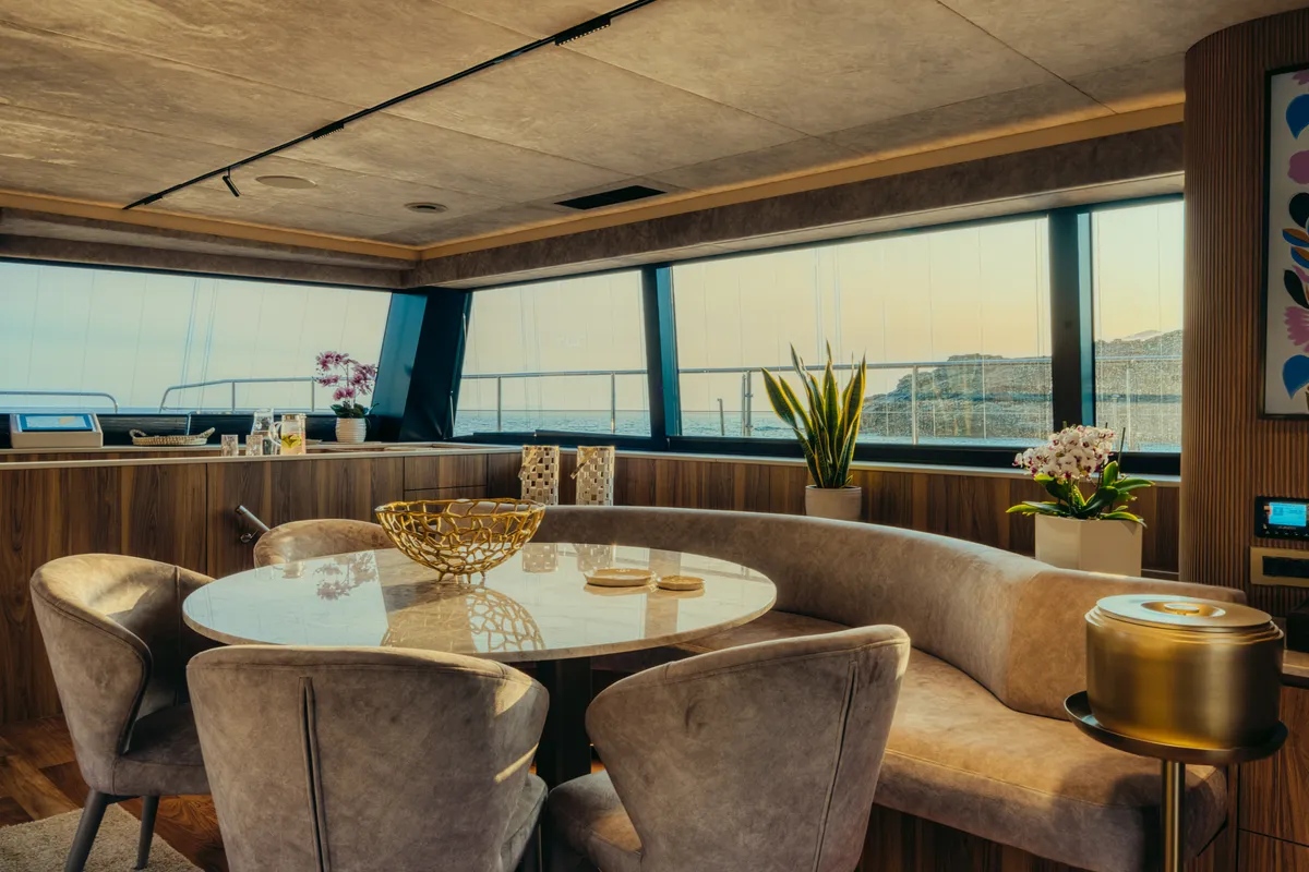 Salon of Honeymoon, a Gulet Moon Yacht 65 catamaran at Lefkada, Greece