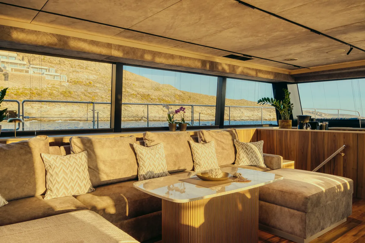 Salon of Honeymoon, a Gulet Moon Yacht 65 catamaran at Lefkada, Greece