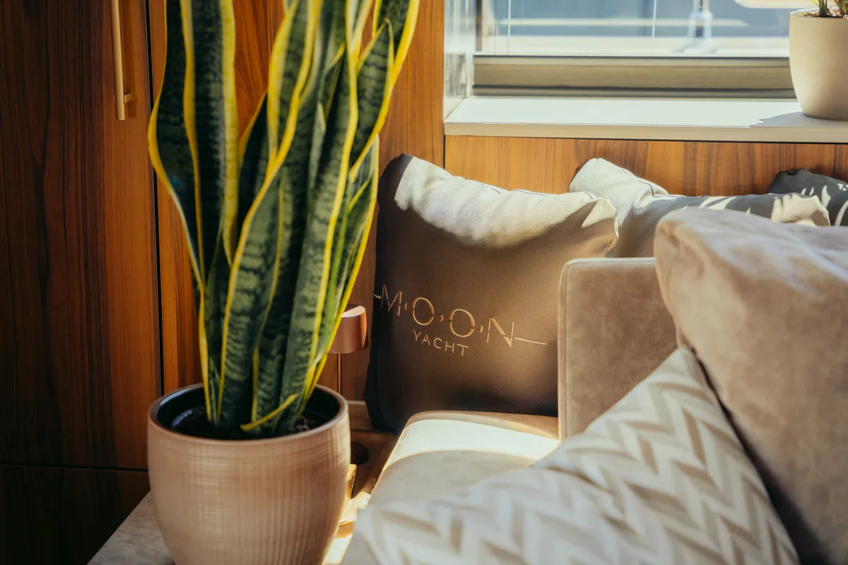 Salon of Honeymoon, a Gulet Moon Yacht 65 catamaran at Lefkada, Greece