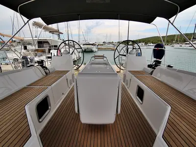 Cockpit of Mystic Dreams, a Jeanneau 54 sailboat at Općina Sukošan, Croatia