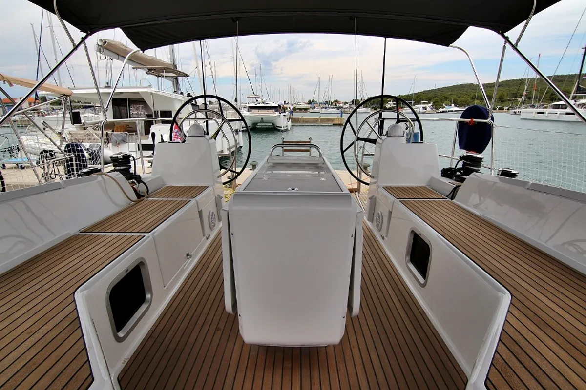 Cockpit of Mystic Dreams, a Jeanneau 54 sailboat at Općina Sukošan, Croatia