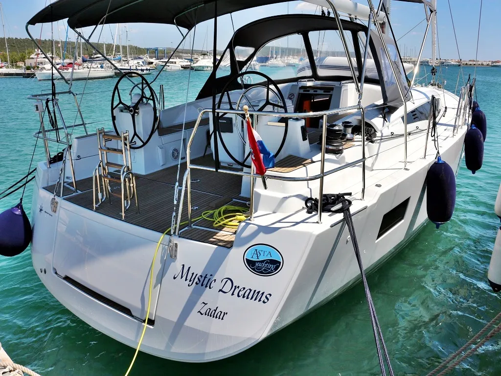 Exterior view of Mystic Dreams, a Jeanneau 54 sailboat at Općina Sukošan, Croatia