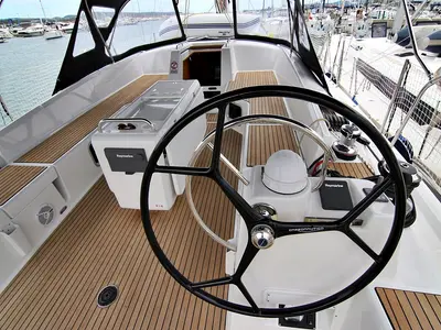 Cockpit of Mystic Dreams, a Jeanneau 54 sailboat at Sukošan, Croatia