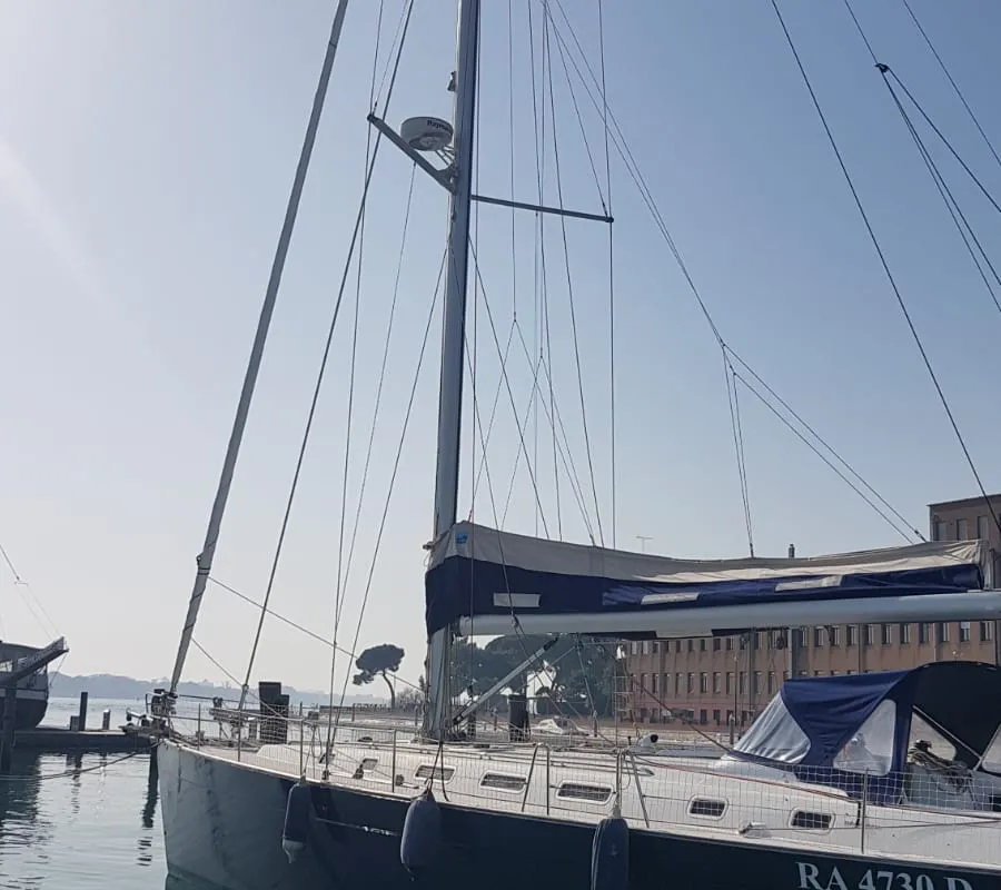 Exterior view of Nisyros, a Beneteau Cyclades 50.5 sailboat at Piombino, Italy