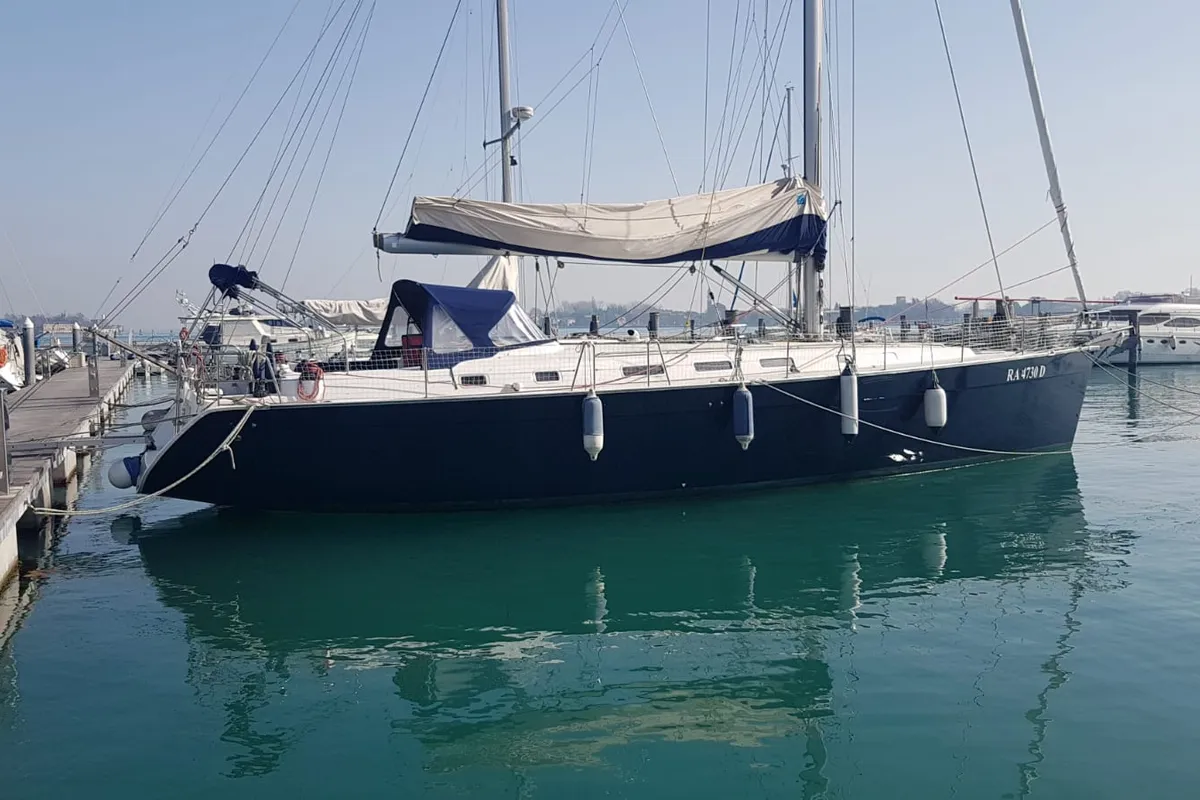 Exterior view of Nisyros, a Beneteau Cyclades 50.5 sailboat at Piombino, Italy
