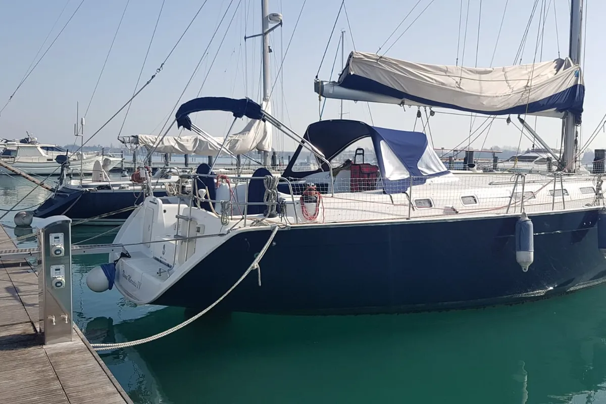 Exterior view of Nisyros, a Beneteau Cyclades 50.5 sailboat at Piombino, Italy