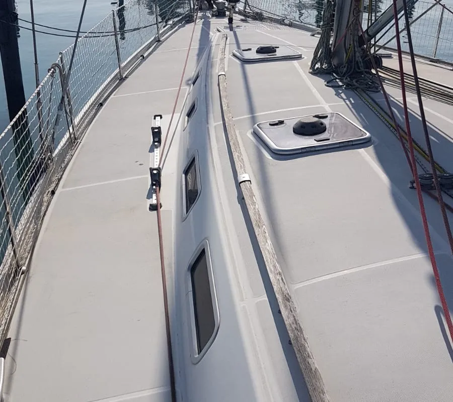 Deck of Nisyros, a Beneteau Cyclades 50.5 sailboat at Piombino, Italy