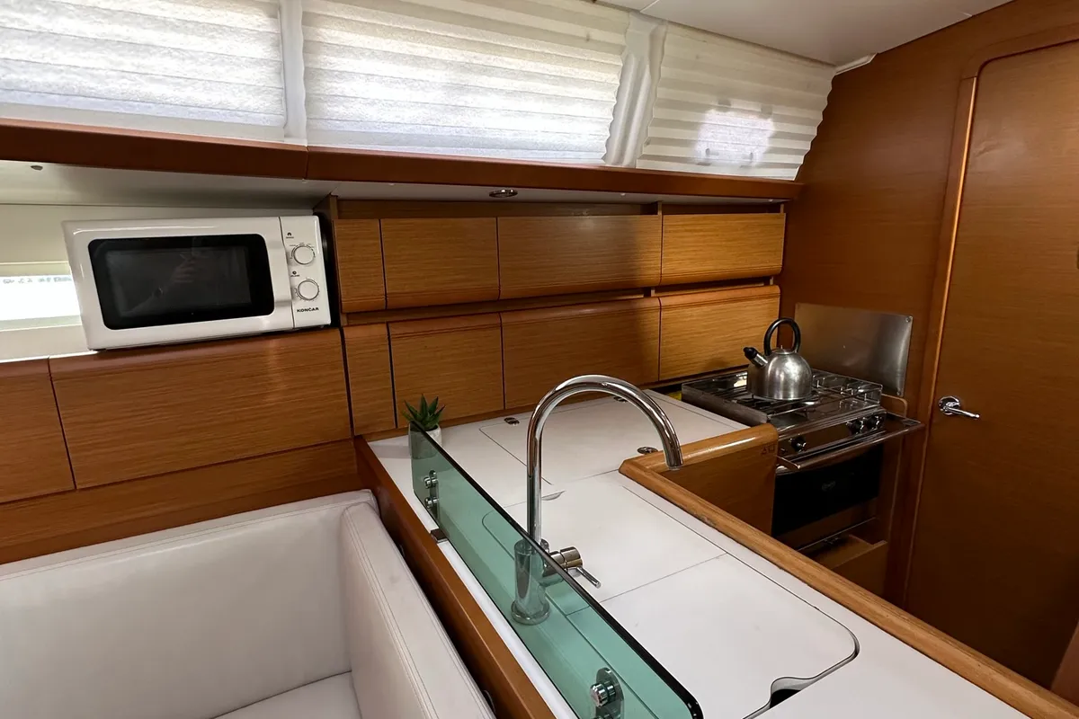 Galley of Zappa, a Jeanneau Sun Odyssey 389 sailboat at Općina Pakoštane, Croatia